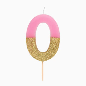 Vela 0 Rosa Dourado Glitter